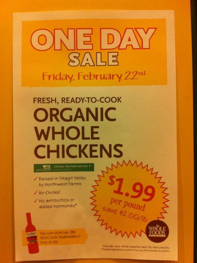 Whole Foods Seattle Whole Chicken on Sale